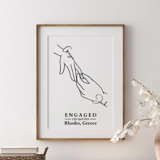Personalised Engagement Hands Print, Gift for Engaged Couple, Anniversary Keepsake Present Fiancé, Custom Engagement Present for Friend