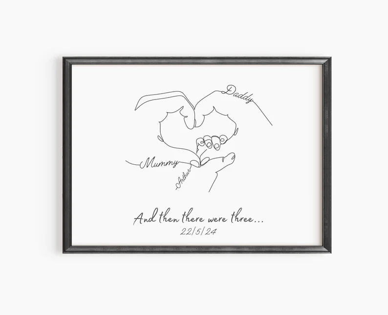 Personalised Family Hands Gift, Newborn Gift Print, Mummy Birthday, Unique Gift for New Parents, Baby Shower Print, New Baby Gift Keepsake