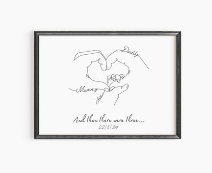 Personalised Family Hands Gift, Newborn Gift Print, Mummy Birthday, Unique Gift for New Parents, Baby Shower Print, New Baby Gift Keepsake