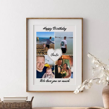 Personalised Birthday Gift Print, Picture Collage Photo Frame for Him, Family Portrait Gift, Unique Gift Mum Dad Wife Partner, Birthday Gift