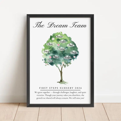 Personalised Work Leaver Tree, Retirement Gift, Custom Names, Dream Team Print, Colleague Promotion Gift, Office Farewell, Watercolour Print