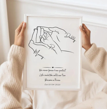 Personalised Family Poster, Birth Present Gift, First Baby Gift, New Family Present, Minimalist Line Art Print, Baby Shower, Newborn Hands