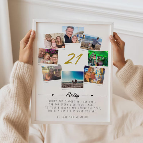 Personalised 21st Birthday Photo Collage, 21st Birthday Gift, 21st Celebration Wall Art, Polaroid Photo Decor, 21 Years Old Gift Best Friend