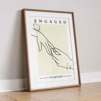 Custom Engagement Line Art Print, Minimalist Couple Gift, Congratulations Engagement Gift for Fiancé, Personalised Engagement Party Gift