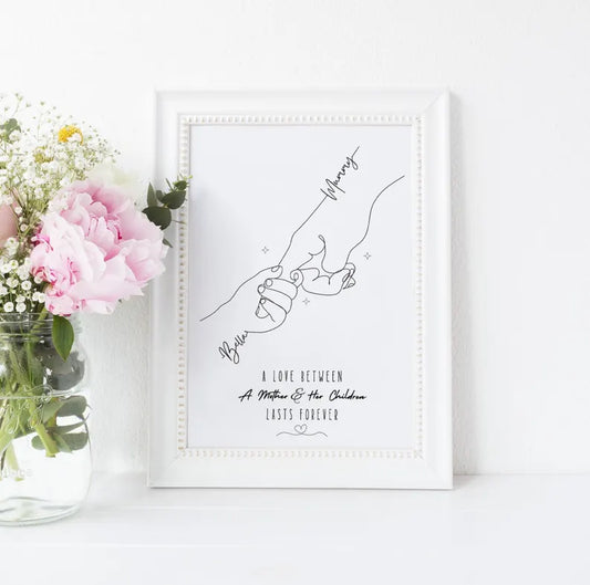 Personalised Mum Hands Gift, Mum Gift from Son, Customised Mummy Line Art Print, Mum Frame, Mummy Hamper, Mother Birthday Gift from Baby