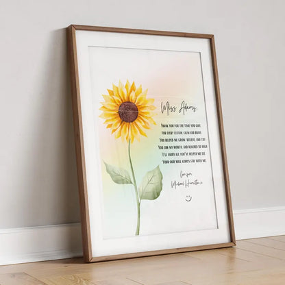 Personalised Teacher Gift, Sunflower & Rainbow Print, Nursery Keyworker Thank You, Custom End of Year Gift, Thank You Gift for Nursery Staff