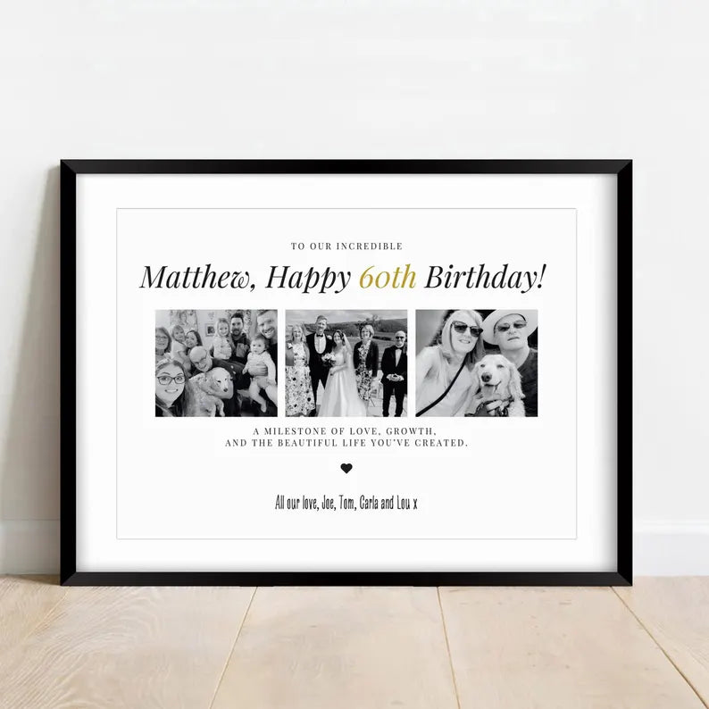 Custom 60th Birthday Photo Gift, Milestone Birthday Print, Personalised Gift for 60th Birthday, Birthday Gift Frame for Mum Friend Sister
