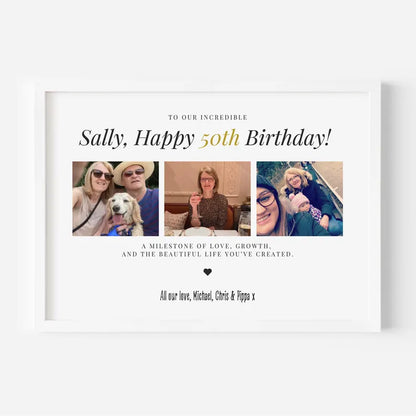 50th Birthday Personalised Photo Gift, Milestone Celebration Print, Gift for 50th Birthday, Custom Birthday Photo Frame Gift Mum Dad Friend