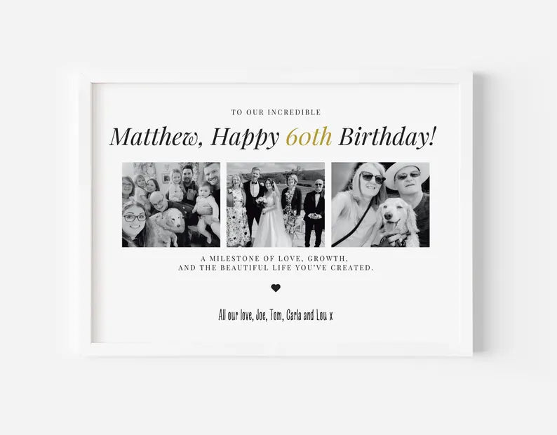 Custom 60th Birthday Photo Gift, Milestone Birthday Print, Personalised Gift for 60th Birthday, Birthday Gift Frame for Mum Friend Sister