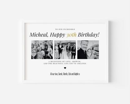 30th Birthday Custom Photo Gift, Milestone Birthday Print, Personalised Gift for 30th Birthday, Birthday Gift Frame for Son Daughter Friend