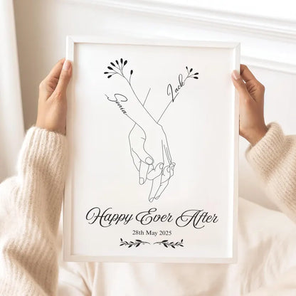 Personalised Wedding Print, Holding Hands Line Art, Custom Couple Names, Minimalist Wall Art, Anniversary Gift for Her, Engagement Gift Art
