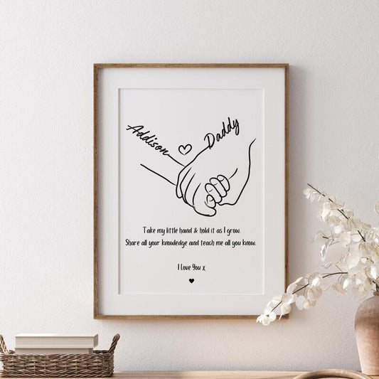 Custom Daddy and Daughter Hands Gift, Father's Day Gift, Custom Father and Son Print, New Dad Frame from Baby, Minimalist Line Art Keepsake