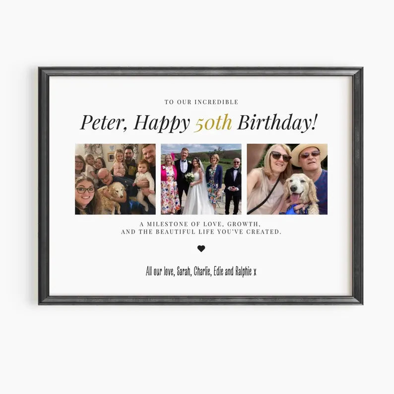 50th Birthday Personalised Photo Gift, Milestone Celebration Print, Gift for 50th Birthday, Custom Birthday Photo Frame Gift Mum Dad Friend