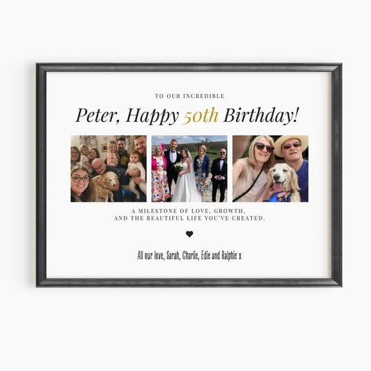 50th Birthday Personalised Photo Gift, Milestone Celebration Print, Gift for 50th Birthday, Custom Birthday Photo Frame Gift Mum Dad Friend