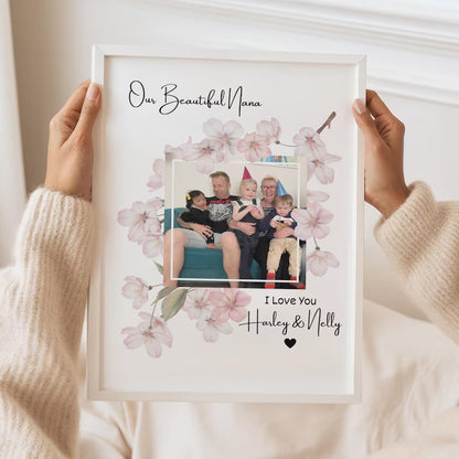 Custom Nana Gift from Grandchild, Personalised Nana Photo Frame, My Beautiful Nana Floral Print, Gift for Grandma Birthday or Mother's Day