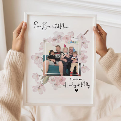 Custom Nana Gift from Grandchild, Personalised Nana Photo Frame, My Beautiful Nana Floral Print, Gift for Grandma Birthday or Mother's Day