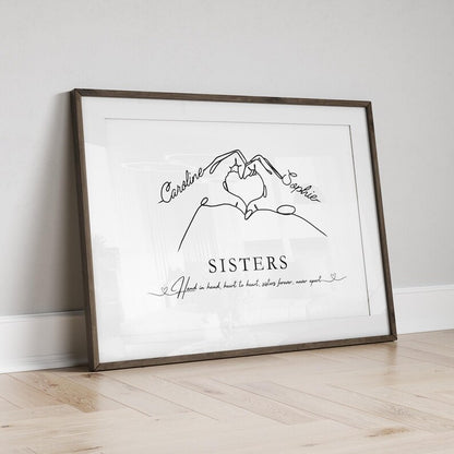 Sisters Custom Gift Print, Heart Hands Wall Art, Family Portrait Gift, Siblings Keepsake, Minimalist Style Sister Gift, Gift for Big Sister