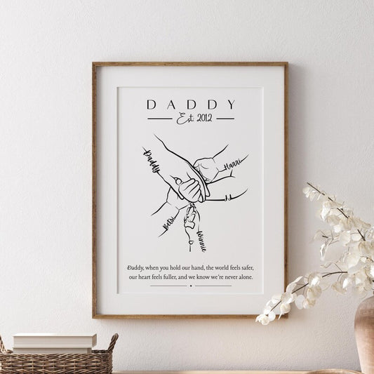 Personalised Daddy Handprint Gift, Custom Father & Children Print, Father’s Day Gift for Him, New Dad Keepsake Art, Children to Daddy Gift
