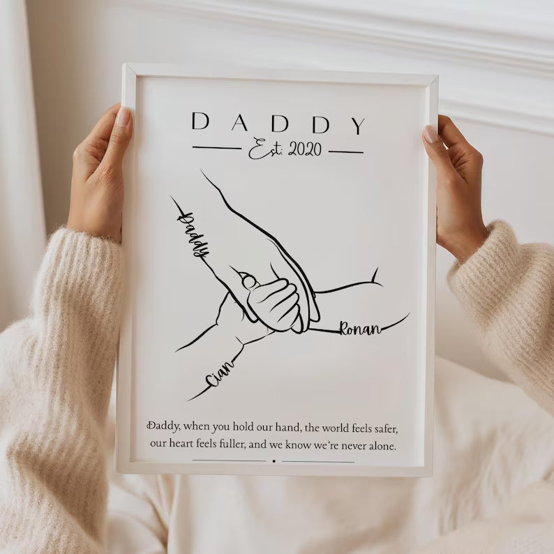 Personalised Daddy Handprint Gift, Custom Father & Children Print, Father’s Day Gift for Him, New Dad Keepsake Art, Children to Daddy Gift