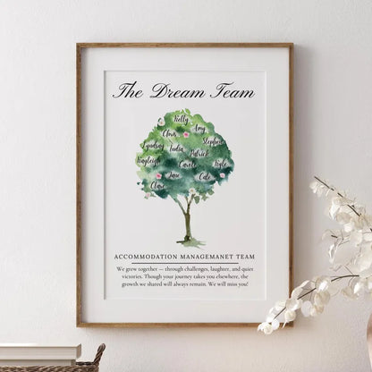 Personalised Work Leaver Tree, Retirement Gift, Custom Names, Dream Team Print, Colleague Promotion Gift, Office Farewell, Watercolour Print