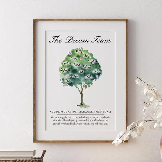 Personalised Work Leaver Tree, Retirement Gift, Custom Names, Dream Team Print, Colleague Promotion Gift, Office Farewell, Watercolour Print