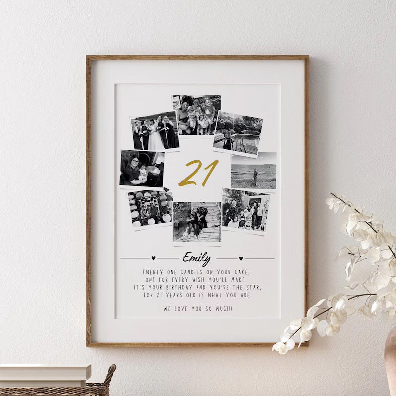 Personalised 21st Birthday Photo Collage, 21st Birthday Gift, 21st Celebration Wall Art, Polaroid Photo Decor, 21 Years Old Gift Best Friend