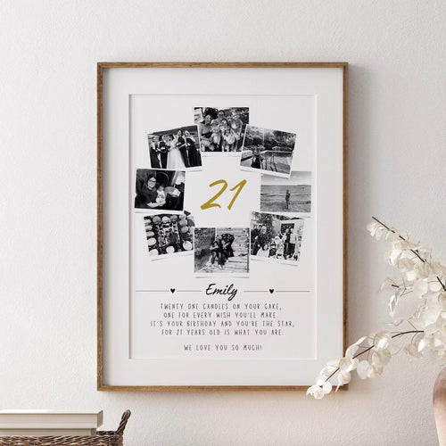 Personalised 21st Birthday Photo Collage, 21st Birthday Gift, 21st Celebration Wall Art, Polaroid Photo Decor, 21 Years Old Gift Best Friend