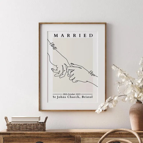 Personalised Wedding Gift, Minimalist Line Art Print, Custon Wedding Present, Marriage Gift Poster, Modern Wedding Day Gift, Elopement Decor