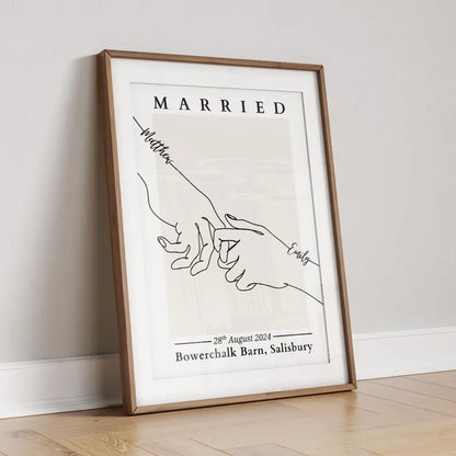 Personalised Wedding Gift, Minimalist Line Art Print, Custon Wedding Present, Marriage Gift Poster, Modern Wedding Day Gift, Elopement Decor