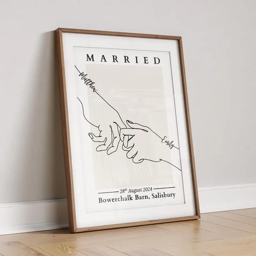 Personalised Wedding Gift, Minimalist Line Art Print, Custon Wedding Present, Marriage Gift Poster, Modern Wedding Day Gift, Elopement Decor