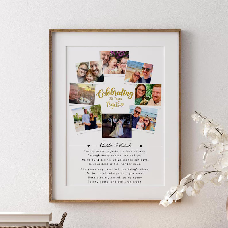 Personalised 20th Year Anniversary Photo Collage, Twenty Anniversary Gift, 20th Celebration, Polaroid Photo Gift, Porcelain Anniversary Wife