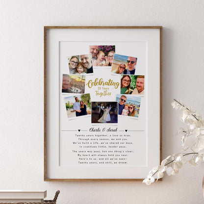 Personalised 20th Year Anniversary Photo Collage, Twenty Anniversary Gift, 20th Celebration, Polaroid Photo Gift, Porcelain Anniversary Wife