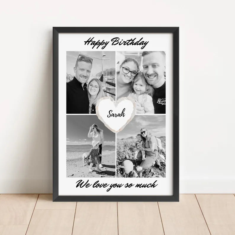 Custom Birthday Gift for Her, Personalised Photo Collage, Birthday Gift for Wife, Sister, Best Friend, Meaningful Wall Art, Keepsake Decor