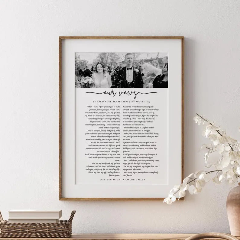 Custom Wedding Vows Print, Wedding Vow Keepsake, Marriage Location and Date Gift, Personalised Vow Frame, Wedding Photo Rustic Wedding Gift