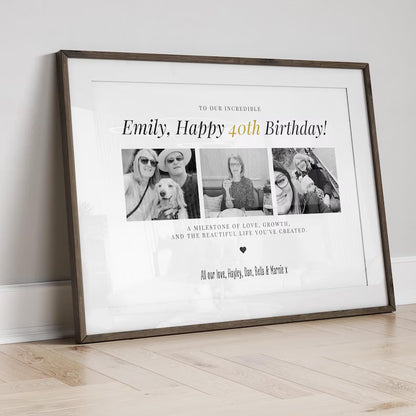 40th Birthday Personalised Photo Gift, Milestone Custom Print, Gift for 40th Birthday, Unique Birthday Gift Frame for Mum Dad Friend Sister