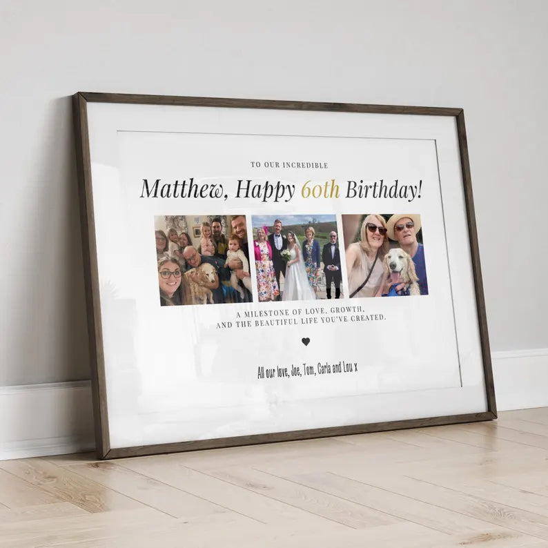 Custom 60th Birthday Photo Gift, Milestone Birthday Print, Personalised Gift for 60th Birthday, Birthday Gift Frame for Mum Friend Sister