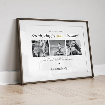 30th Birthday Custom Photo Gift, Milestone Birthday Print, Personalised Gift for 30th Birthday, Birthday Gift Frame for Son Daughter Friend