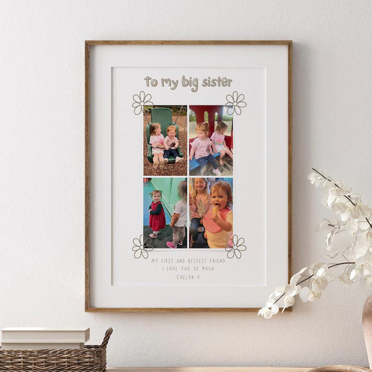 Custom Big Sister Photo Gift, Custom Gift for Sisters, Photo Collage, Best Friend Sibling Print, Kids Wall Art Decor, Big Sister Birthday