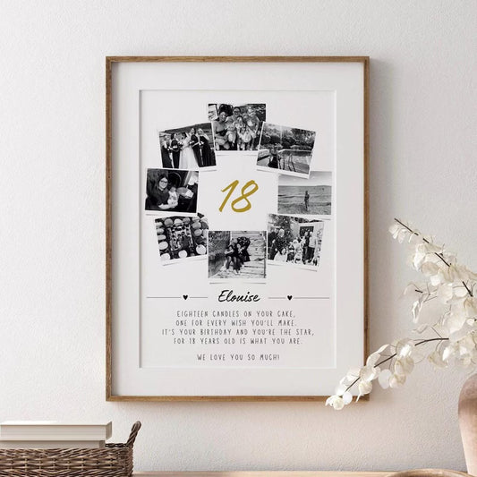 Personalised 18th Birthday Collage Gift, Custom 18th Birthday Gift, 18th Keepsake Print, Polaroid Photo Style Photo Poster, Milestone Art