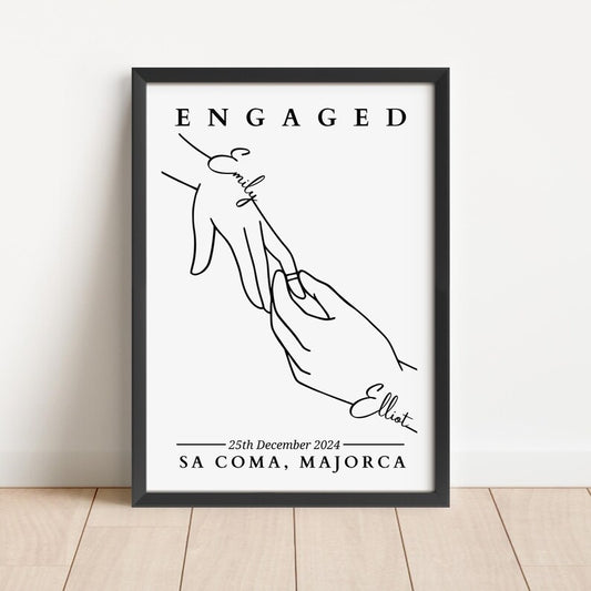 Custom Engagement Hands Gift, Personalised Couple Engaged Print, Engagement Celebration Keepsake, Engagement Party Gift, Fiancé Keepsake
