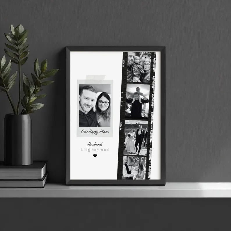 Personalised Husband Photo Collage Gift – Custom Couple Print with Film Strip Style – Romantic Anniversary or Valentine’s Day Gift for Him