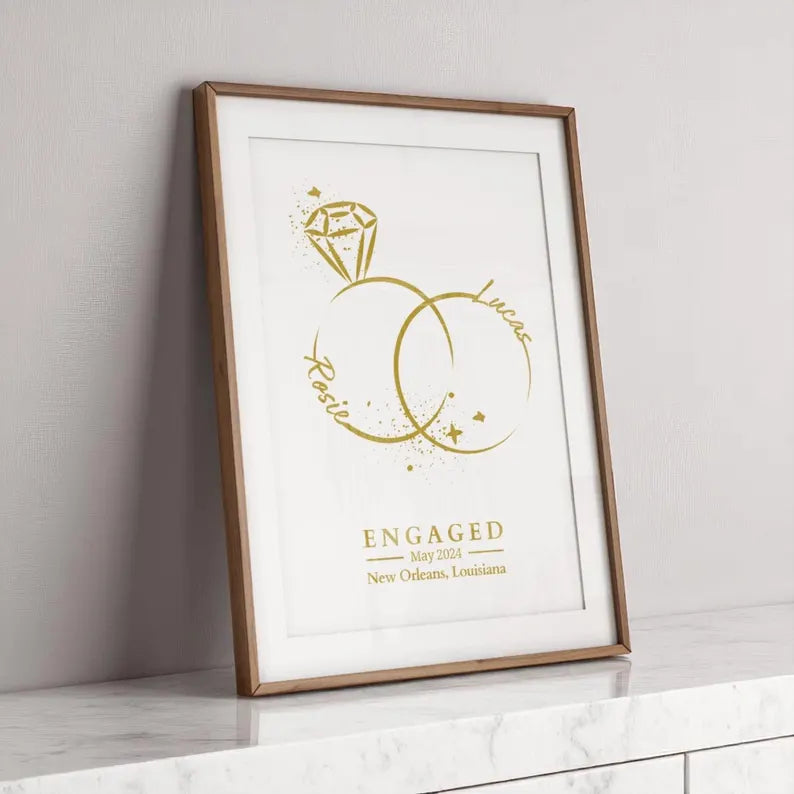 Personalised Engagement Gift, Custom Engagement Print, Engagement Keepsake, Engagement Announcement Sign, Engagement Wall Art, Ring Art