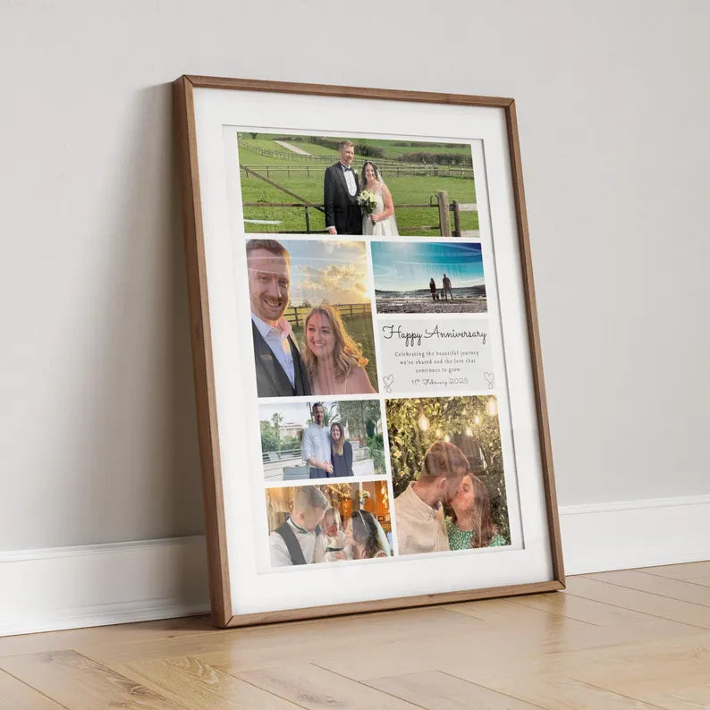 Personalised Anniversary Photo Collage, Custom Anniversary Gift, Wedding Anniversary Keepsake, Couple Photo Wall Art, Paper Anniversary Gift