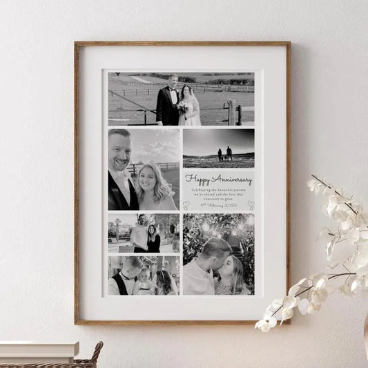 Personalised Anniversary Photo Collage, Custom Anniversary Gift, Wedding Anniversary Keepsake, Couple Photo Wall Art, Paper Anniversary Gift