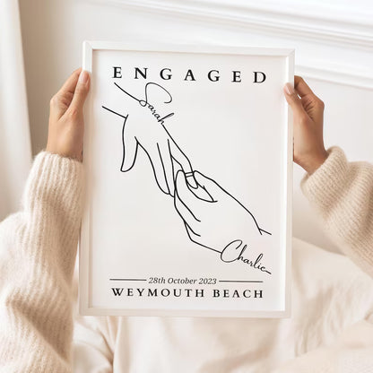 Custom Engagement Hands Gift, Personalised Couple Engaged Print, Engagement Celebration Keepsake, Engagement Party Gift, Fiancé Keepsake