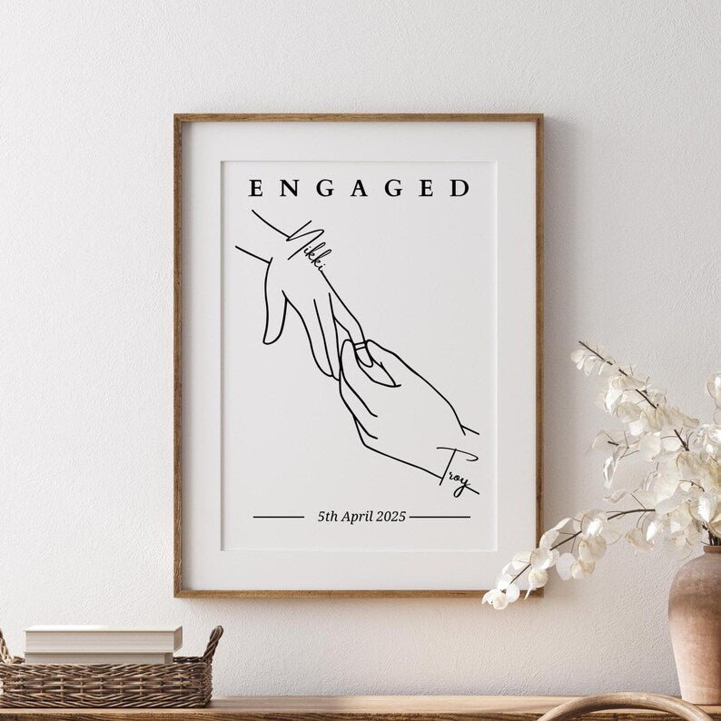 Custom Engagement Hands Gift, Personalised Couple Engaged Print, Engagement Celebration Keepsake, Engagement Party Gift, Fiancé Keepsake