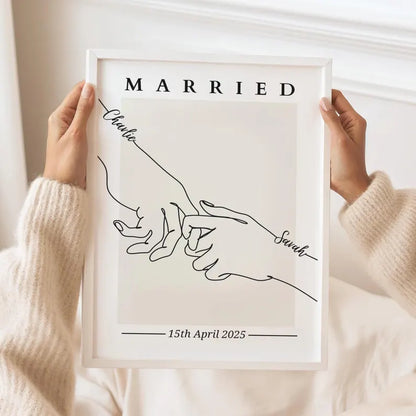 Personalised Wedding Gift, Minimalist Line Art Print, Custon Wedding Present, Marriage Gift Poster, Modern Wedding Day Gift, Elopement Decor