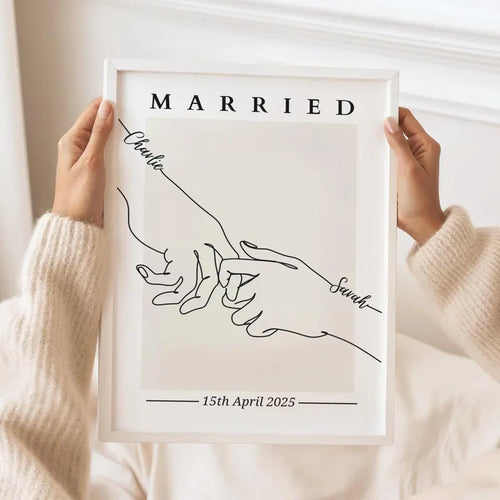 Personalised Wedding Gift, Minimalist Line Art Print, Custon Wedding Present, Marriage Gift Poster, Modern Wedding Day Gift, Elopement Decor