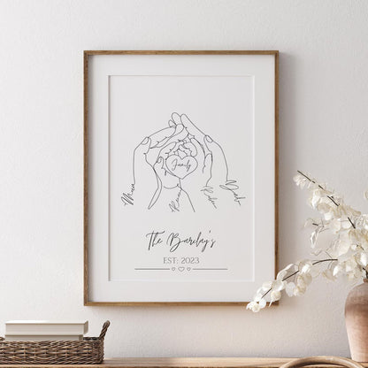 Custom Family Hands Line Art Print, Personalized Family Name Wall Art, Family Established Sign, Minimalist Home Decor, Gift for New Mummy