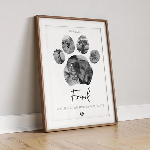 Custom Dog Memorial Photo Collage Print, Pet Loss Gift, Rainbow Bridge Tribute, Personalised Dog Paw Print Poster, Pet Remembrance Gift